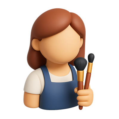 3D Makeup Artist Icon with Brushes in Isometric View