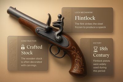 Stylish Flintlock Pistol Illustration with Informative Blocks