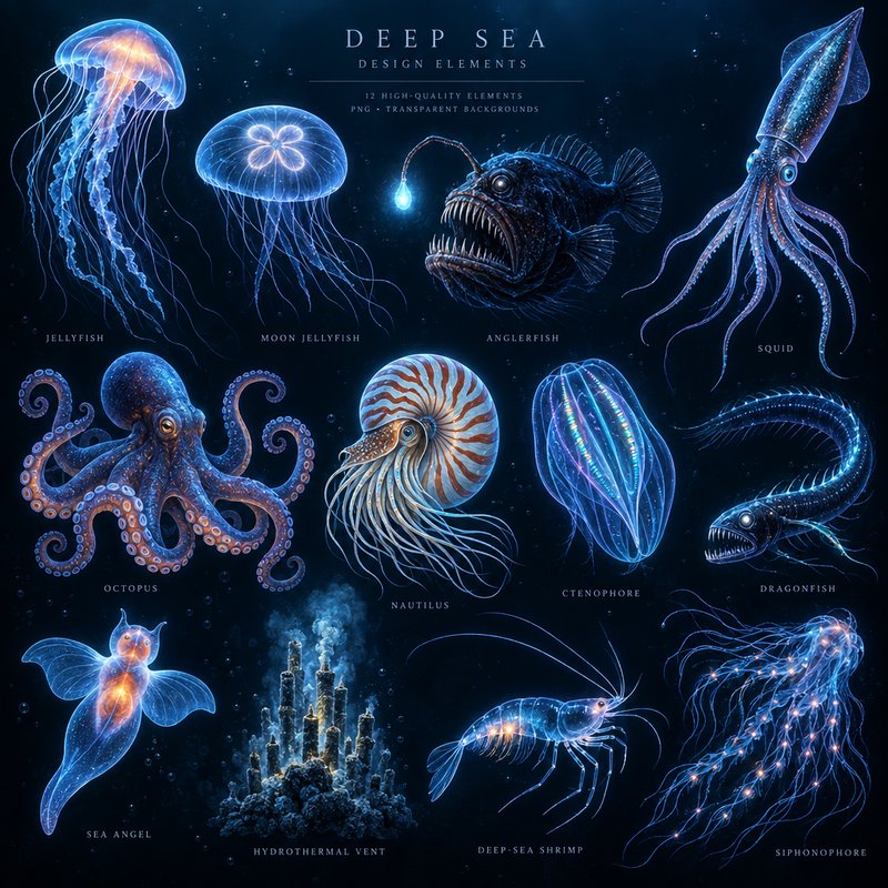 Deep sea creature design elements