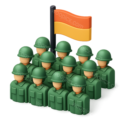 3D Battalion Icon with Soldiers and Flag Representation