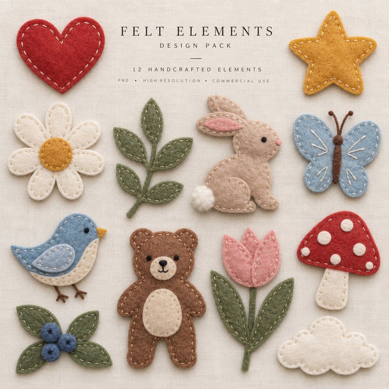 Felt craft design elements pack