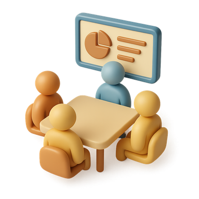 3D Icon of a Board Meeting with Colorful Figures
