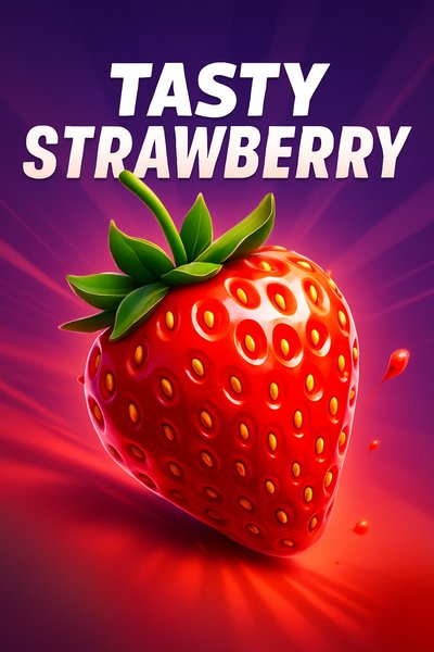 Dynamic Strawberry Illustration with Bold Text