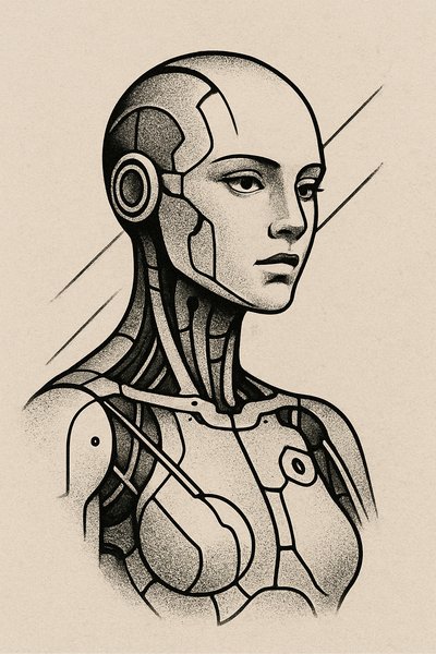 Stylized Illustration of a Futuristic Robot Portrait