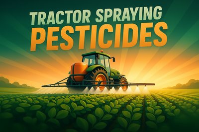 Illustration of a Tractor Spraying Pesticides in a Field