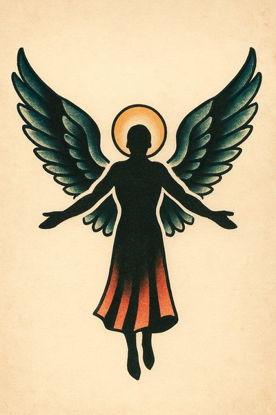 Silhouette with Shadow Wings Tattoo Design