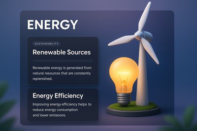 3D Energy Concept with Wind Turbine and Light Bulb