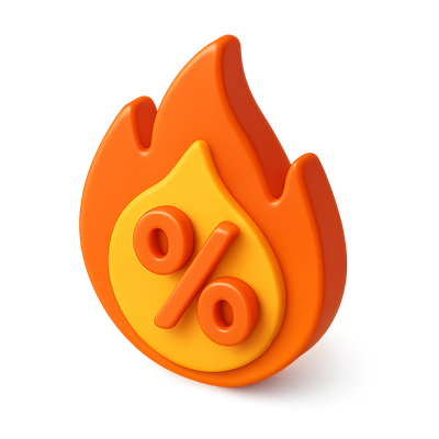 3D Fiery Percentage Symbol Icon for Creative Designs