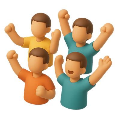 3D Cheerful Celebration Icon with Happy People