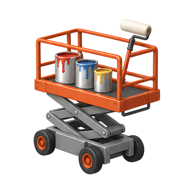 mural lift platform with paint cans