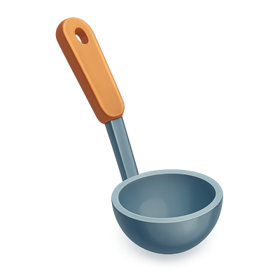 Stylized 3D Ladle Icon with Volumetric Design