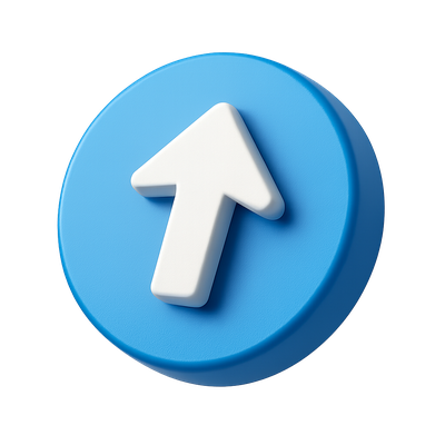 3D Direction Arrow Icon in Blue Circle Design
