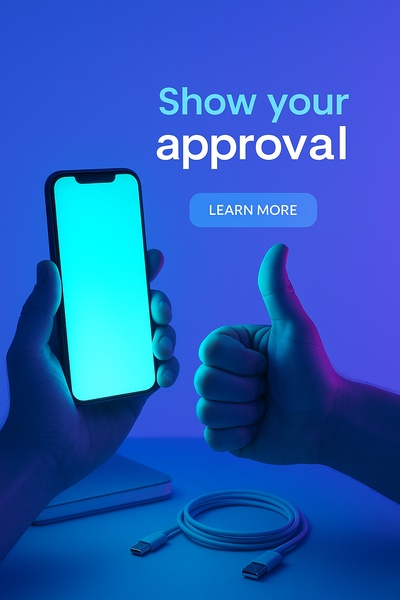 Fluorescent Thumbs Up with Smartphone Display