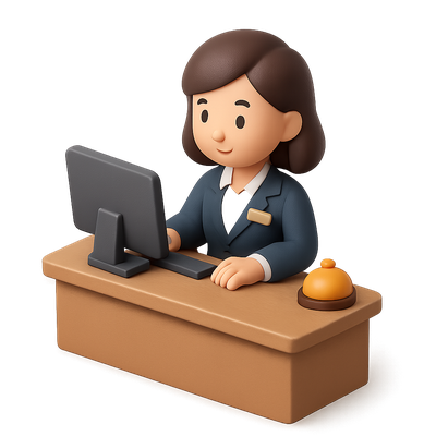 3D Receptionist Icon with Desk and Computer