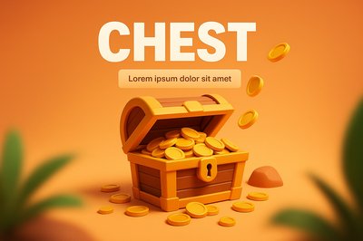 3D Illustration of a Treasure Chest Filled with Coins