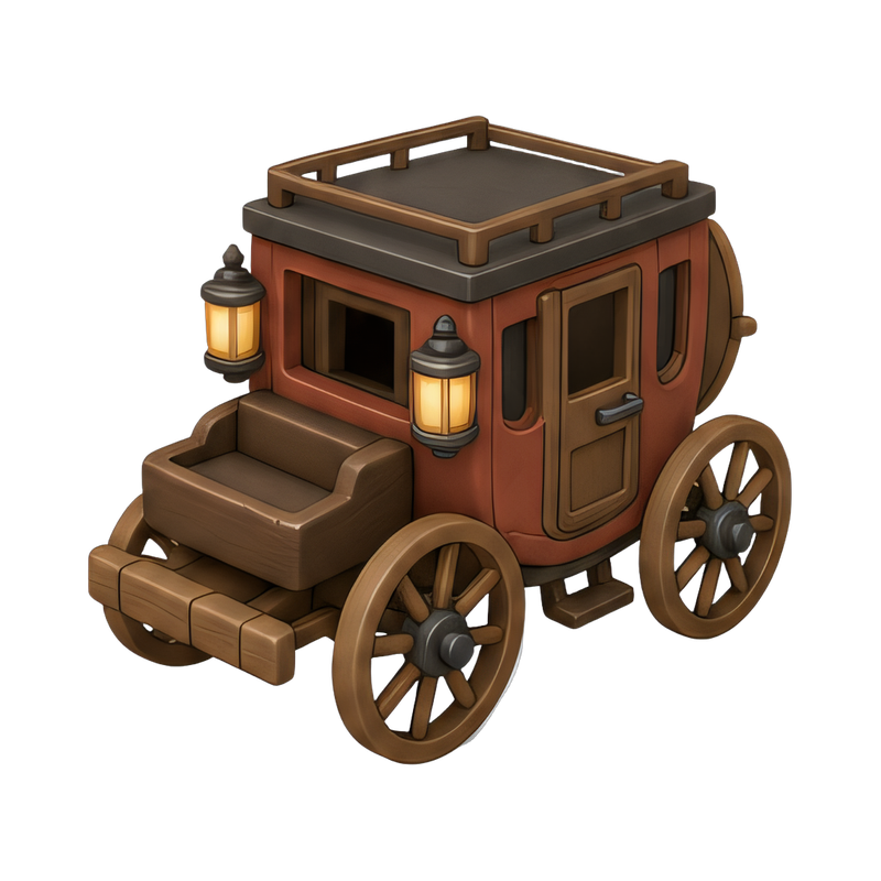 stagecoach illuminated by lanterns