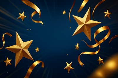 Festive Christmas Background with Golden Stars and Ribbons