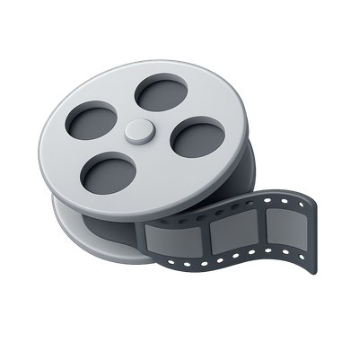 Stylish 3D Film Reel Icon with Filmstrip Design