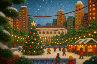 Festive Yarn Park Scene in Bryant Park, New York