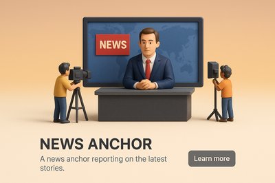 3D News Anchor Scene with Miniature Characters
