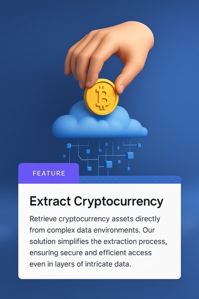 3D Illustration of Cryptocurrency Extraction from Data Cloud