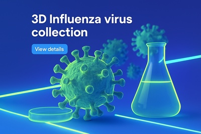 3D Influenza Virus Collection with Neon Elements