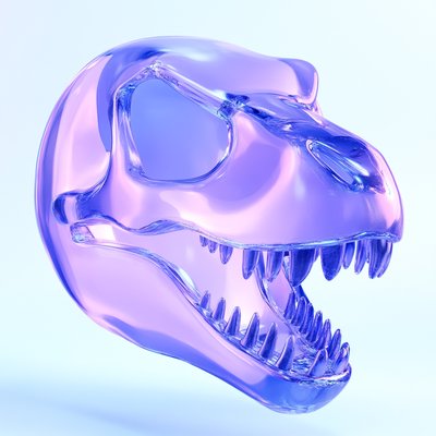 3D Glass T-Rex Skull Sculpture with Vibrant Colors