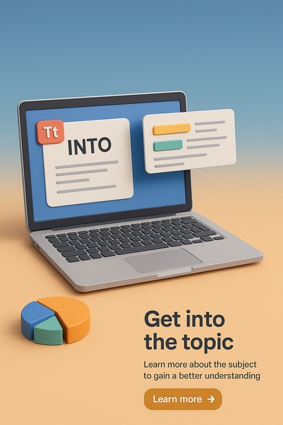 Realistic 3D Illustration of a Laptop and Text Elements