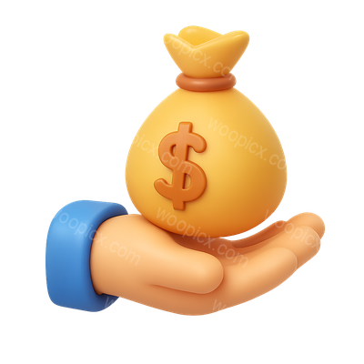 3D Money Bag Icon Held in Hand