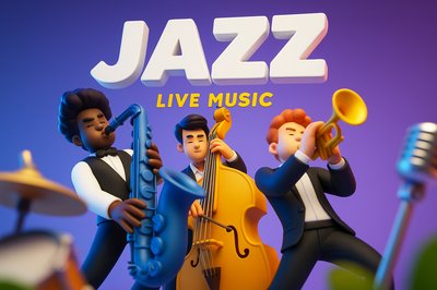 Dynamic 3D Jazz Illustration with Musicians