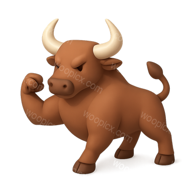 Stylized 3D Bull Icon with Horns in Isometric View