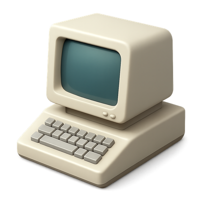 Stylized 3D Computer Icon with Vintage Aesthetics