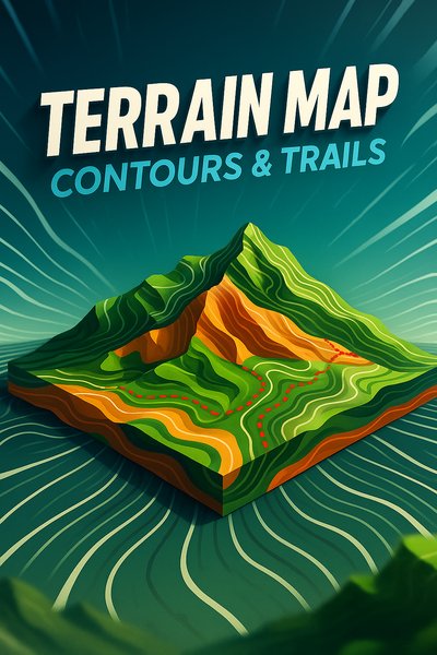 Dynamic Terrain Map with Contours and Trails Illustration
