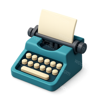 Stylish 3D Typewriter Icon with Paper in Isometric View