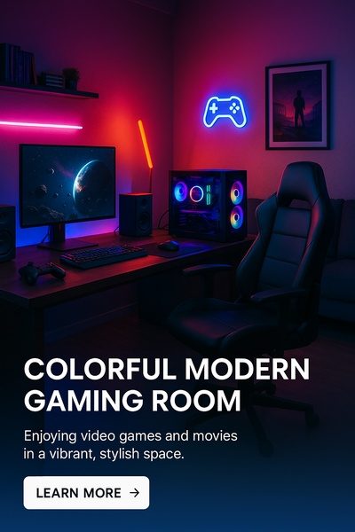 Stylish Modern Gaming Room with Neon Lights