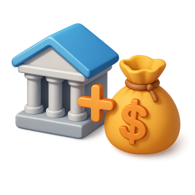 3D Bank Icon with Money Bag in Isometric View