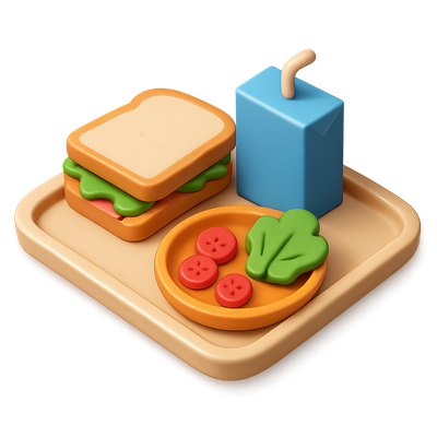 3D Lunch Icon with Sandwich, Plate, and Drink