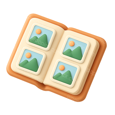 Stylish 3D Photo Album Icon with Pictures