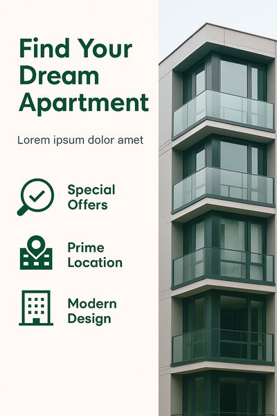 Real Estate Promotional Graphic Featuring Modern Apartments
