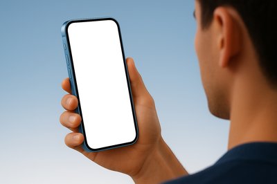 Dynamic Side View of a Blue Smartphone with Blank Screen