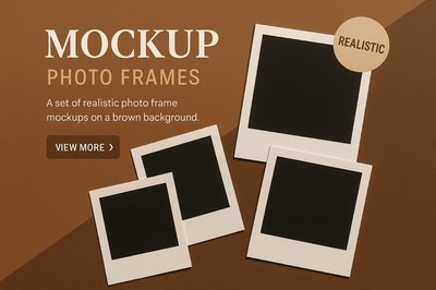 Realistic Photo Frame Mockup on Brown Background