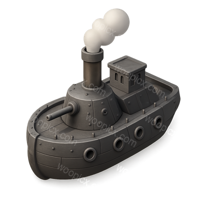 3D Icon of a Gray Steamship with Smokestack