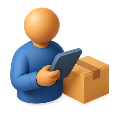 Isometric Icon of a Person Using a Tablet Near a Box