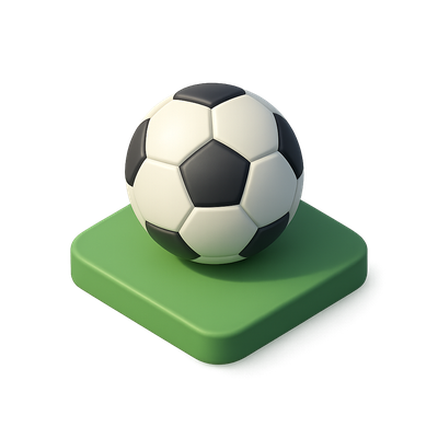 Stylized 3D Soccer Ball Icon with Green Base