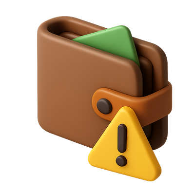 Stylish 3D Wallet with Warning Icon for Alerts
