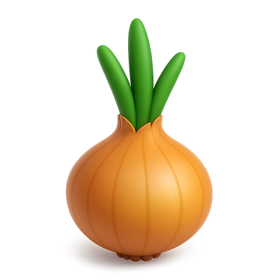 Stylized 3D Onion Icon with Green Stems and Volumetric Design