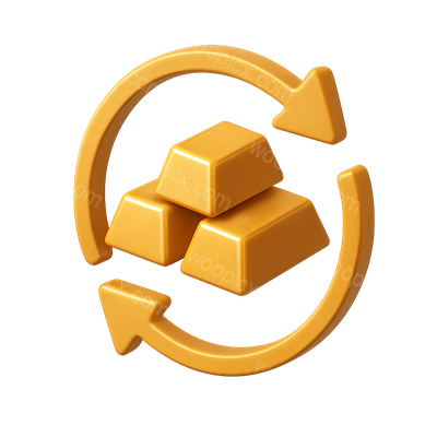 3D Icon of Spinning Gold Bars with Isometric View