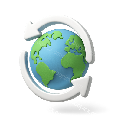 3D Globe Icon with Circular Arrows for Global Representation