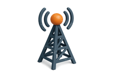 3D Isometric Broadcast Tower Icon with Wireless Signal