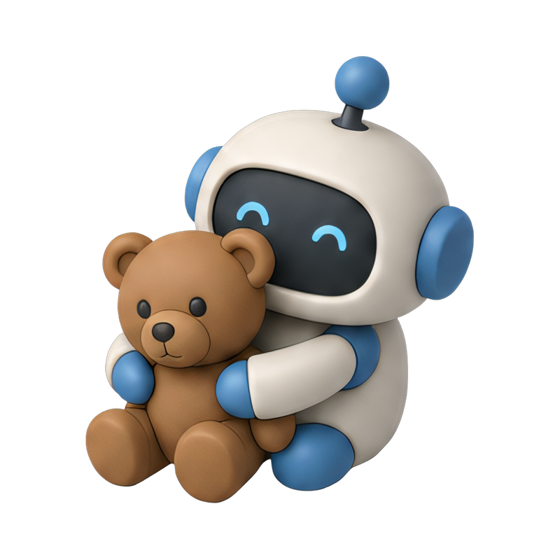 adorable robot with teddy bear